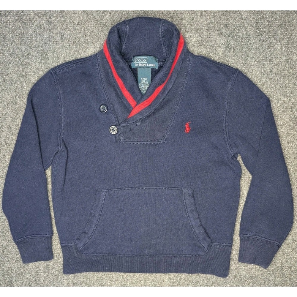 Vintage Polo Ralph Lauren Kids Boys Girls 4/4T Quarter Button Pullover Navy/ Red